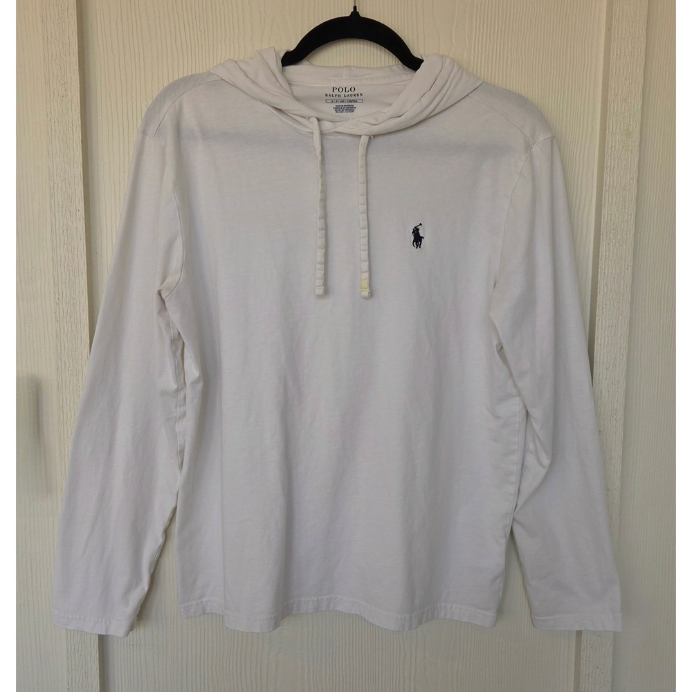 Polo Ralph Lauren White Long Sleeve Hooded T-Shirt Size S Pony Logo Preppy Frat